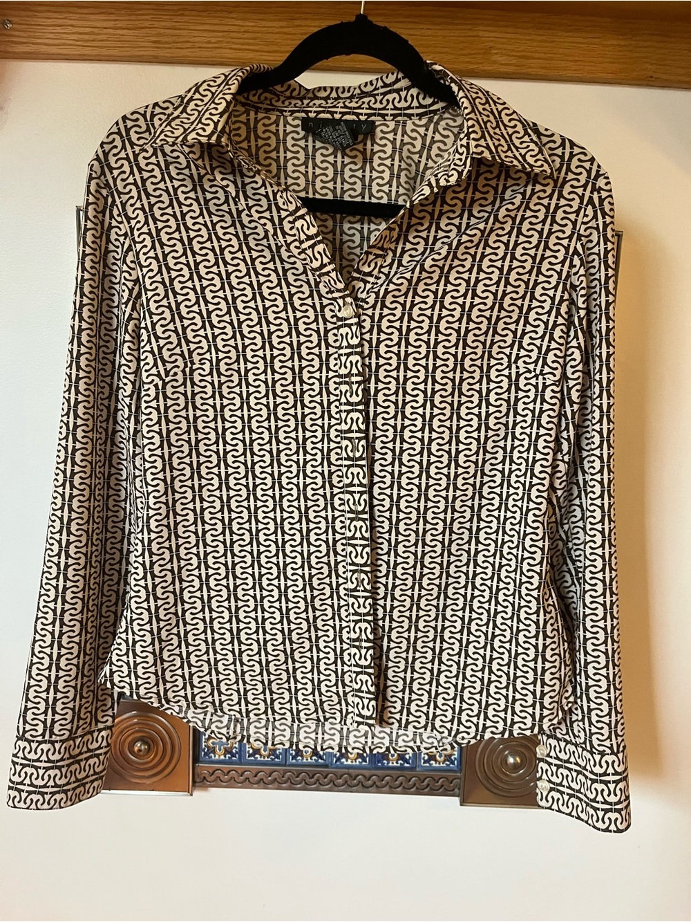 Ninety Cream and Black Printed Button-Down Shirt